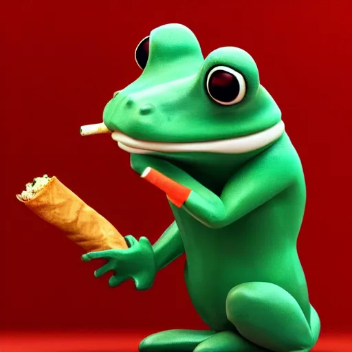 Image similar to a high quality photo of an antropomorphic frog wearing a suit smoking a cigar cigar cigar cigar, 3d scene, render, ultra realistic, artstation, cgsociety