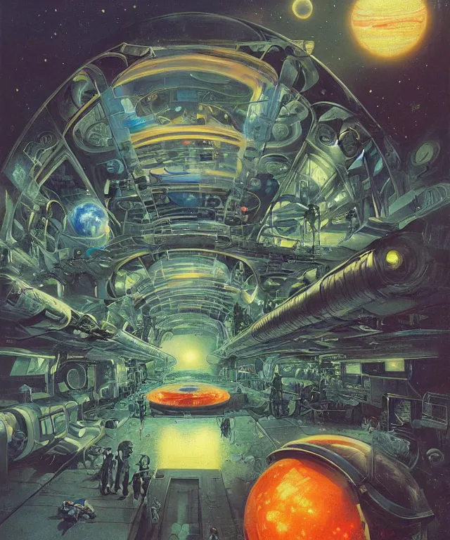 Image similar to a futuristic space colony, large bubble archaeologies, highly detailed, sci-fi, high-tech, neon lights, alien technology, vincent di fate, chris moore, chris foss