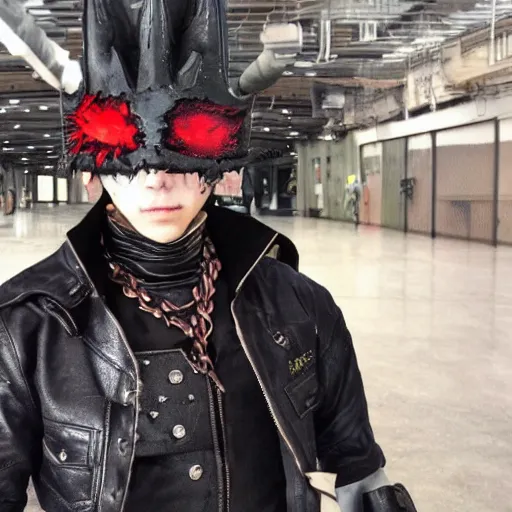 Image similar to a person cosplaying dorohedoro