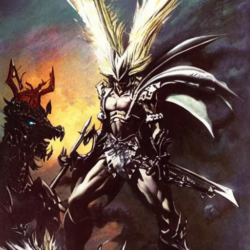 Prompt: Final Fantasy dragoon by Frank Frazetta