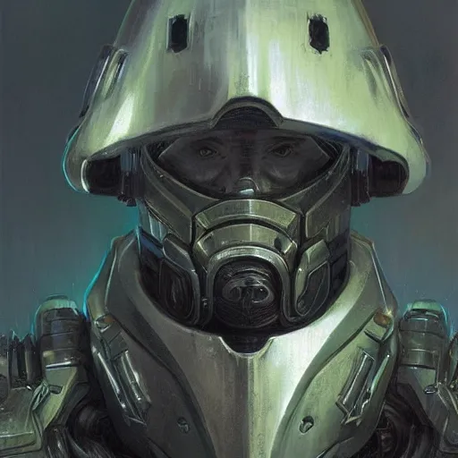 Image similar to the doomslayer with glowing armor as a realistic scifi cyberpunk knight, closeup portrait art by donato giancola and greg rutkowski, vintage retro scifi, realistic face, digital art, trending on artstation, symmetry!!!