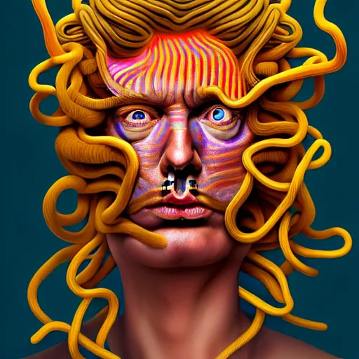 Image similar to an extremely psychedelic portrait of medusa as donald trump, surreal, lsd, face, detailed, intricate, elegant, lithe, highly detailed, digital painting, artstation, concept art, smooth, sharp focus, illustration