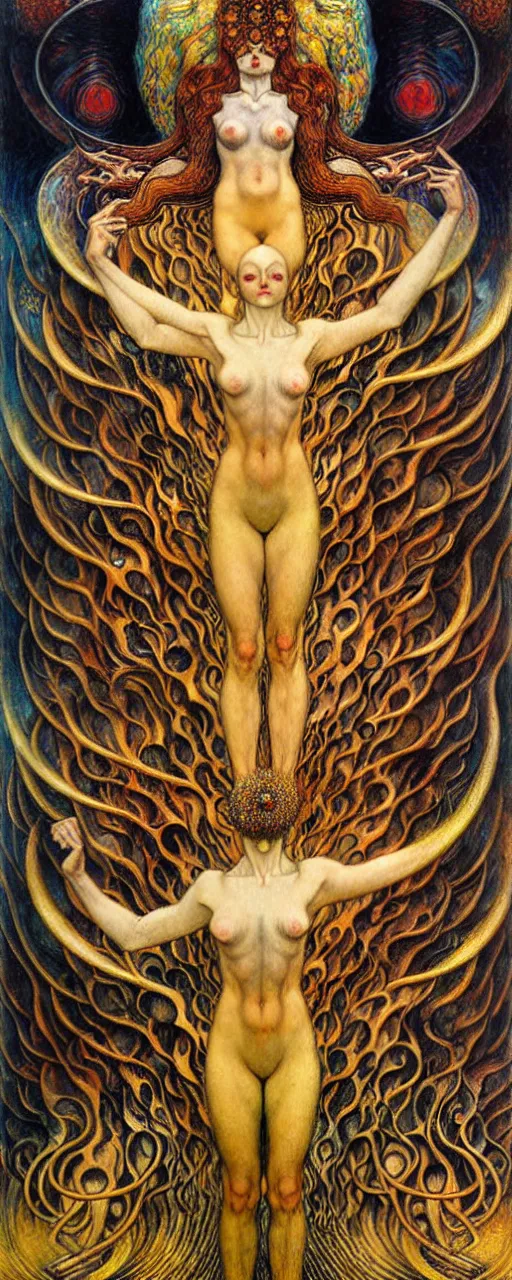 Image similar to Divine Chaos Engine by Karol Bak, Jean Delville, William Blake, Gustav Klimt, and Vincent Van Gogh, symbolist, visionary