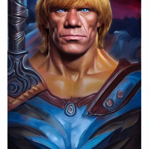 Image similar to portrait painting of he - man, ( ( ( art by kenne gregoire ) ) ), 4 k,, highly detailed, epic lighting