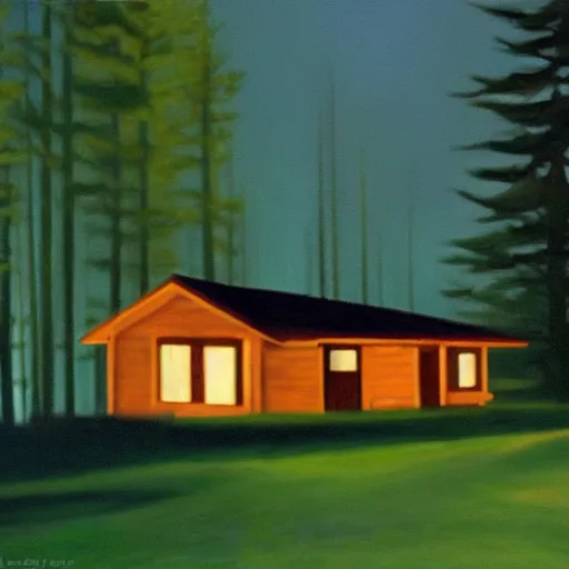 Prompt: an Eerie cabin in the middle of the woods in the style of Edward Hopper