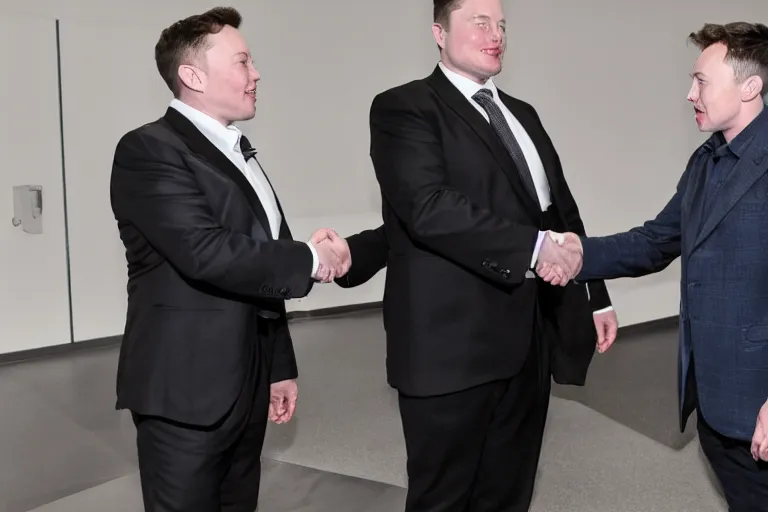 Prompt: jimmy donaldson shaking hands with elon musk