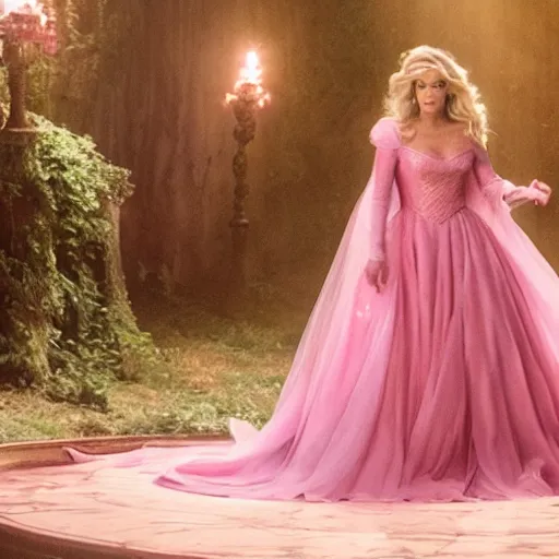 Image similar to a movie still of carrie underwood as sleeping beauty in a pink dress, dynamic lighting, 8 k, full body picture, 2 0 2 2 picture of the year