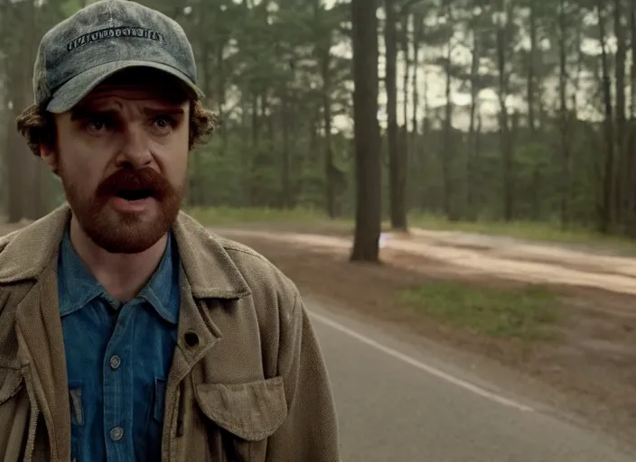 Image similar to film still of!!!!! john dutton!!!!! as jim hopper in the upside down in stranger things, 4 k