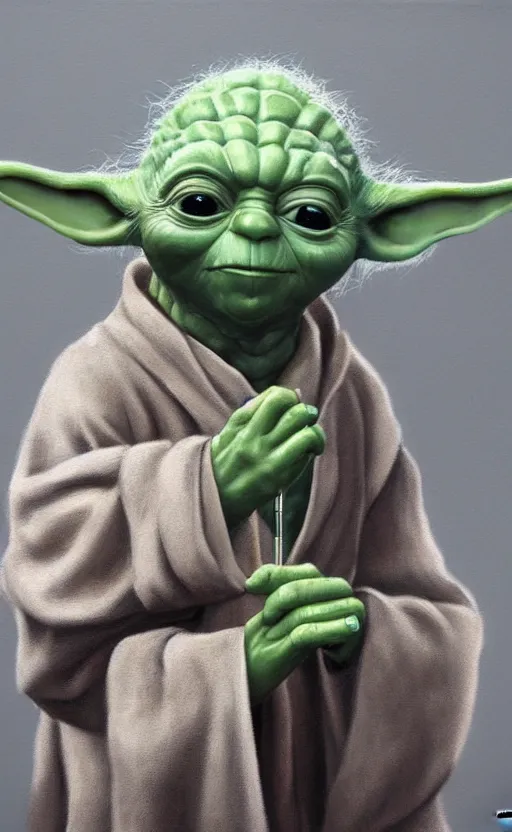 Prompt: beautiful detailed photorealistic painting of yoda putting on makeup. having a makeover. putting on lipstick. beauty. makeover. hq, hd. detailed. trending on artstation