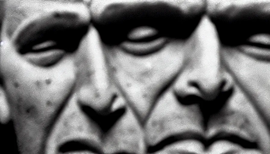 Prompt: 1 9 6 0 s movie still close - up of marcus atilius regulus'face with his eyelids teared off, intense bleeding, cinestill 8 0 0 t 3 5 mm b & w, high quality, heavy grain, high detail, texture, dramatic light