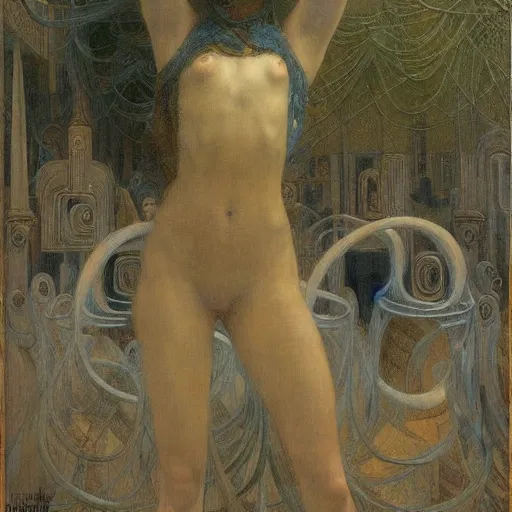 Image similar to an infinite maze of masked mystery and intrigue, in the style of edgard maxence, lucien levy - dhurmer, jean delville, oil on canvas
