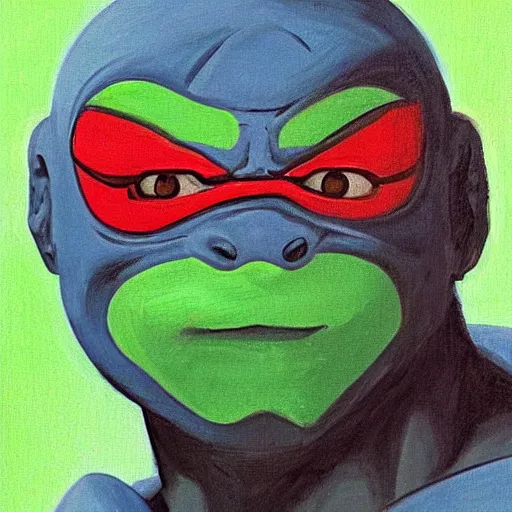 Image similar to Michaelangelo from the Teenage Mutants Ninja Turtles painted by Michaelangelo, masterpiece