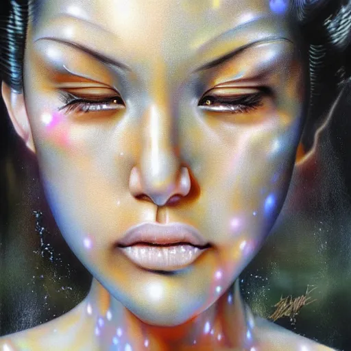 sweating forehead, big drops of sweat, airbrush Stable Diffusion