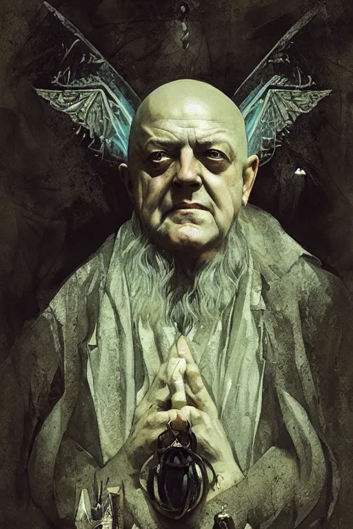 Image similar to aleister crowley, sorcerer, lord of the rings, tattoo, decorated ornaments by carl spitzweg, ismail inceoglu, vdragan bibin, hans thoma, greg rutkowski, alexandros pyromallis, perfect face, fine details, realistic shaded