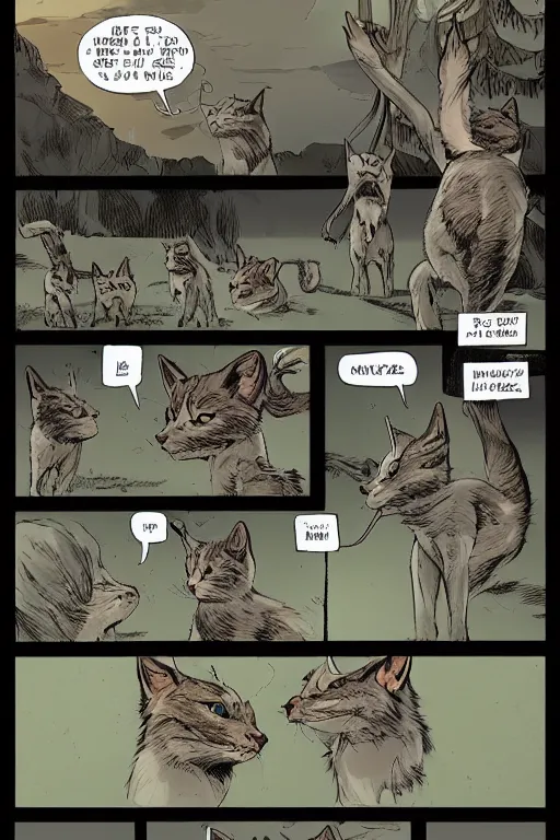 a graphic novel comic about warrior cats, Stable Diffusion