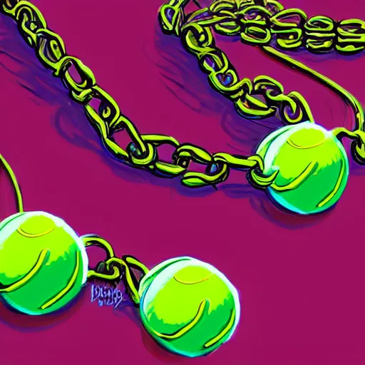 Image similar to a tennis ball monster wearing gold chain necklace, digital art, fantasy, magic, trending on artstation, ultra detailed, professional illustration by Basil Gogos