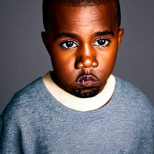 Prompt: the face of kanye west at 8 years old, portrait by julia cameron, chiaroscuro lighting, shallow depth of field, 8 0 mm, f 1. 8