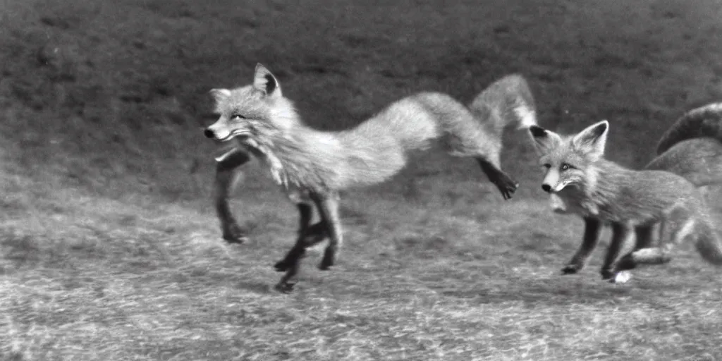 Image similar to anthropomorphic fox being chased, 1 9 3 0 s film still, ladislas starevich