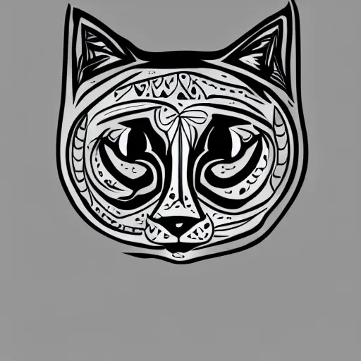 Image similar to tattoo sketch of a cat with one eye, on a canva, polinesian style, minimalism, line art, vector