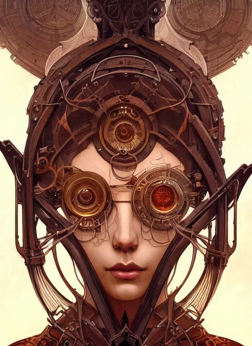 Image similar to symmetry!! portrait of beast, fantasy, steampunk, rust, intricate, highly detailed, digital painting, artstation, concept art, smooth, sharp focus, illustration, art by artgerm and greg rutkowski and alphonse mucha