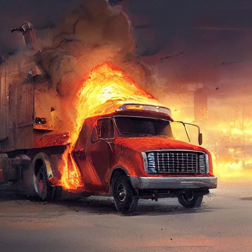 Prompt: rent - a - center truck on fire by greg rutkowski