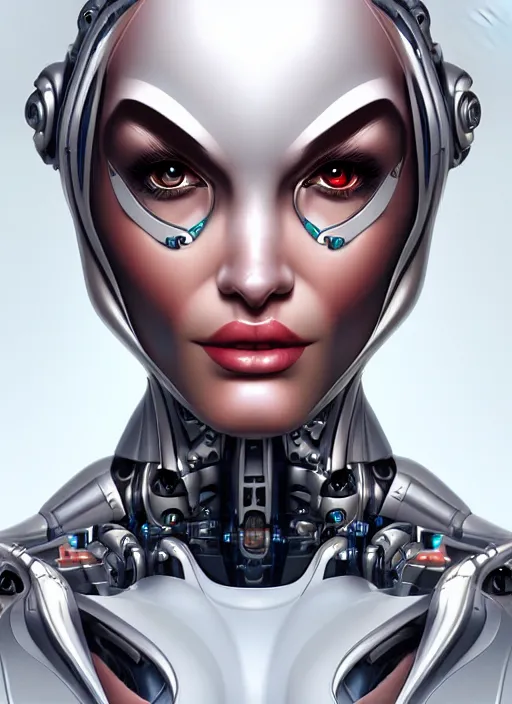 Image similar to portrait of a cyborg woman by Artgerm, biomechanical, hyper detailled, trending on artstation