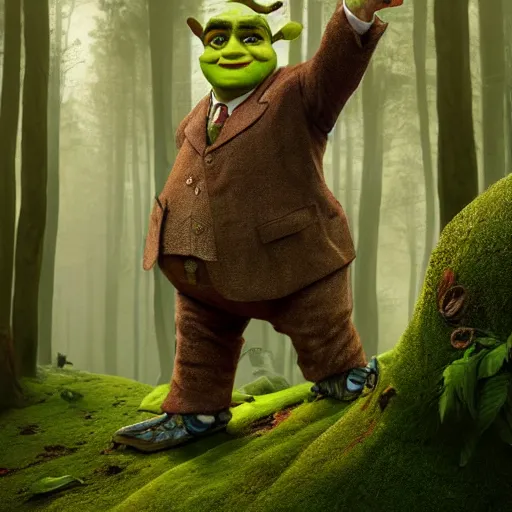 Prompt: Very very very very highly detailed epic central composition photo of Mr Bean as shrek face in the forest, intricate, extremely detailed, digital painting, smooth, sharp focus, illustration, happy lighting, incredible art by Brooke Shaden, artstation, concept art, Octane render in Maya and Houdini