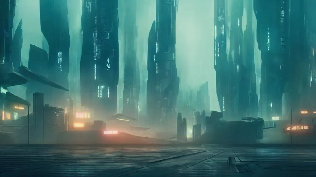 Prompt: A futuristic city from Blade Runner 2049, film still from the movie directed by Denis Villeneuve with art direction by Salvador Dalí, wide lens