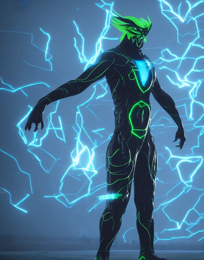 Image similar to electro storm supervillain, character design, radiating energy, mist, fog, photo realistic, octane render, unreal engine, hyper detailed, volumetric lighting