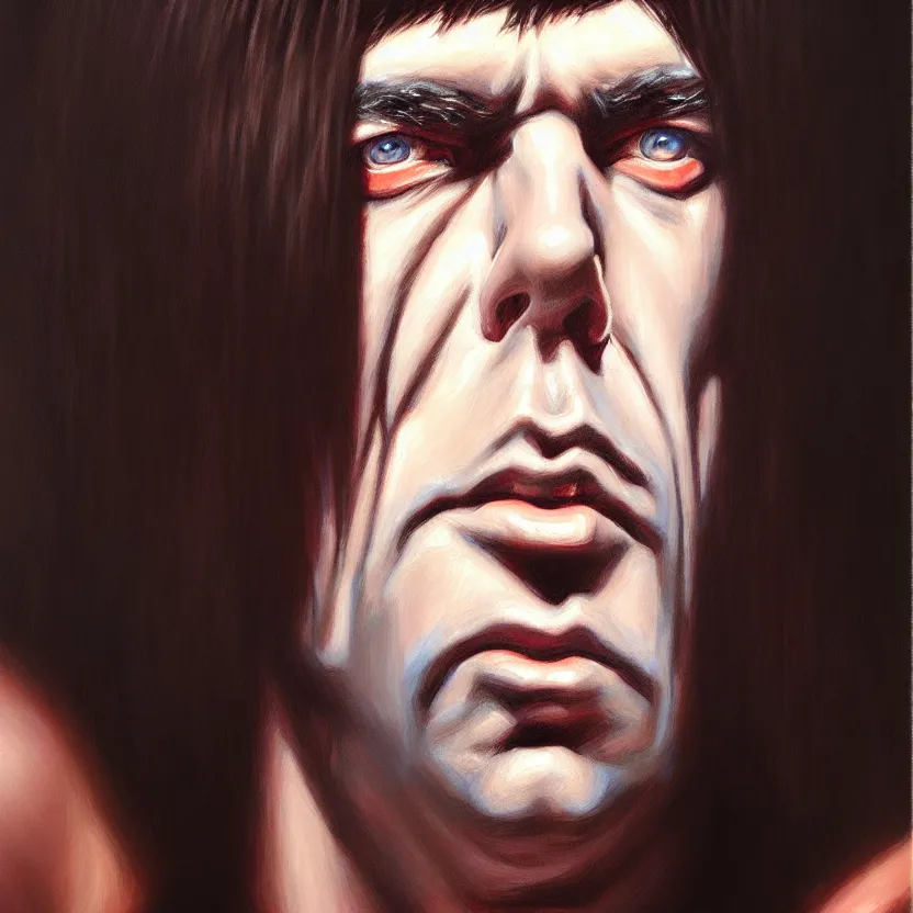 Prompt: portrait of Johnny Ramone, by Casey Baugh, Steve Caldwell, Gottfried Helnwein, and Artgerm, sharp focus, 8k resolution, masterpiece work, digital render.