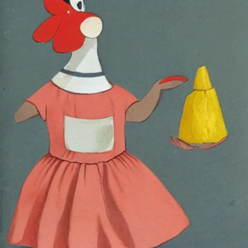 Prompt: a chicken wearing a maid dress