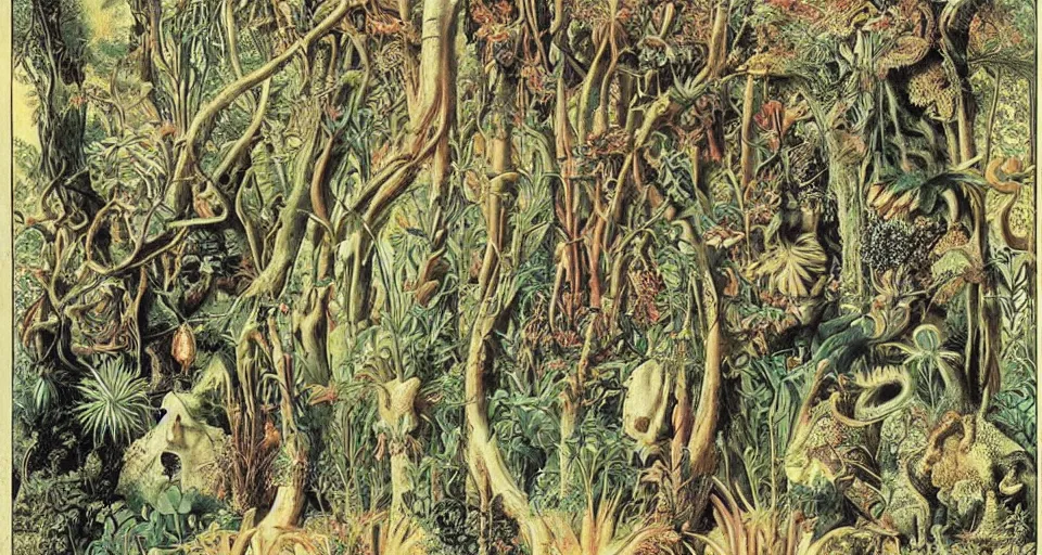 Image similar to Enchanted and magic forest, by Ernst Haeckel