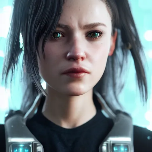 Image similar to fine details portrait of girl, style of cyberpunk, Hyper-realistic, 4K, Unreal Engine, Highly Detailed