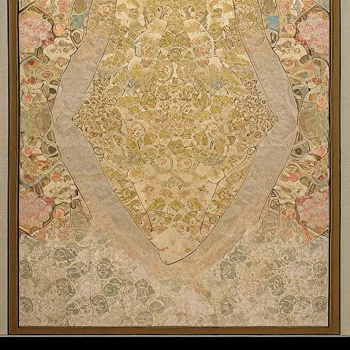 Prompt: Japanese style simple and elegant floral tapestry, Persian carpet, soft colors, by mucha