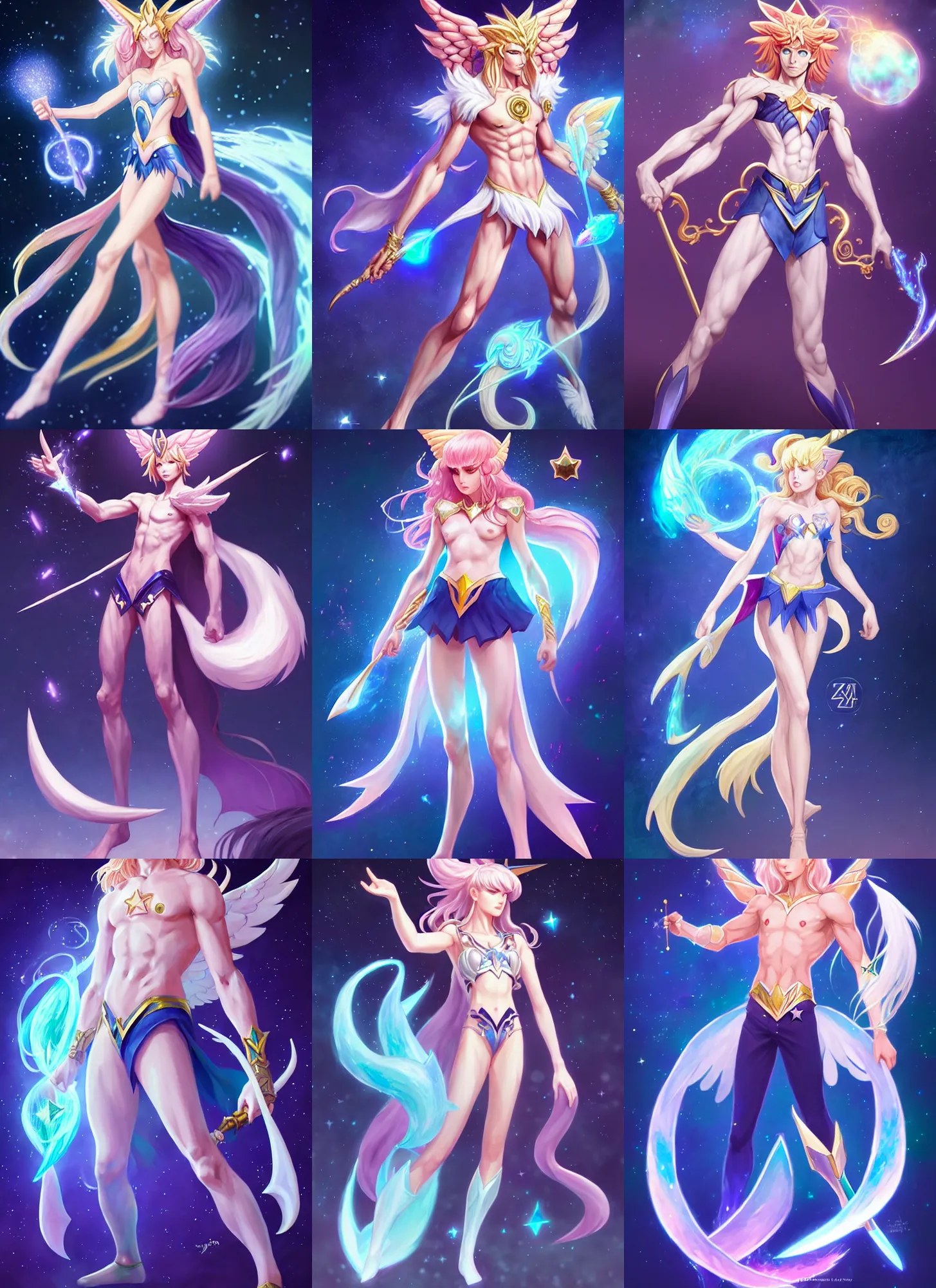 Prompt: full body portrait of sandman as a magical star guardian. detailed face, concept art, intricate, highly detailed 8 k, smooth, sharp focus, handsome and aesthetic shape of face and body, artgerm, artstation, art by zexi guo and nira and junpei suzuki and gharliera and rinotuna