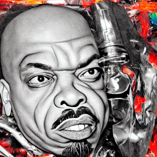 Prompt: ice - t the rapper made out of iced tea