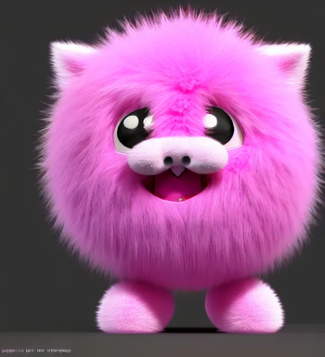 Prompt: high quality 3 d render hyperrealistic very cute big pink little spherical creature, plush mascot, short spiky dense fluffy smooth hair, isometric 3 d, pink fluffy fur, 1 5 0 mm, beautiful natural soft light, rim light, smooth background, artstation, ultra detailed, elegant, ultra detailed, metallic armor, octane render