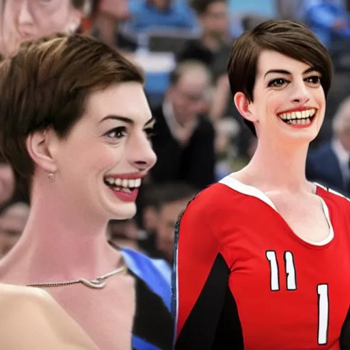 Prompt: anne hathaway as a volleyball