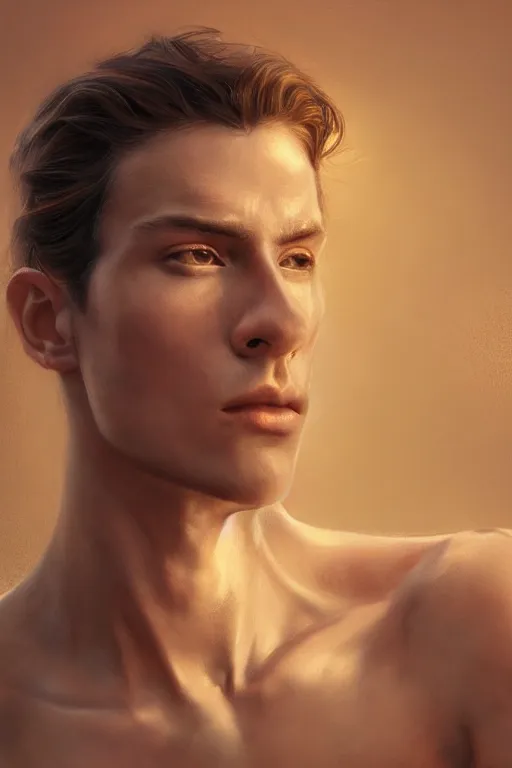 Image similar to stunningly handsome, ballet dancer in jungle, symmetrical face, golden hour, smooth, focus, highly detailed, hyper realistic, dramatic lighting, elegant, intricate, concept art, art by wlop, mars ravelo, greg rutowski, artstation