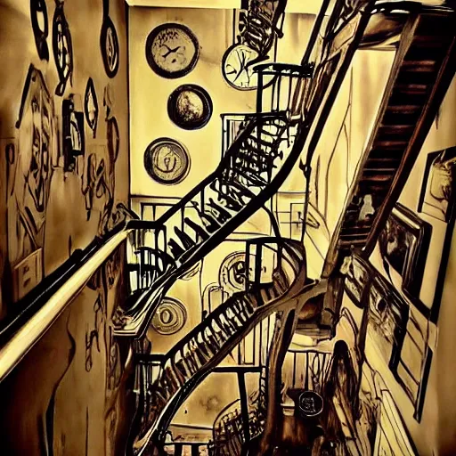 Image similar to Steampunk escher stairwell painting
