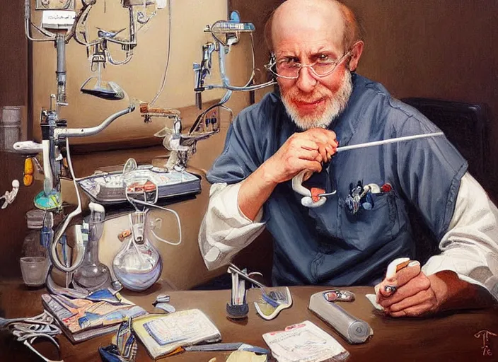 Prompt: a highly detailed nerdy portrait of a dentist, james gurney, james jean