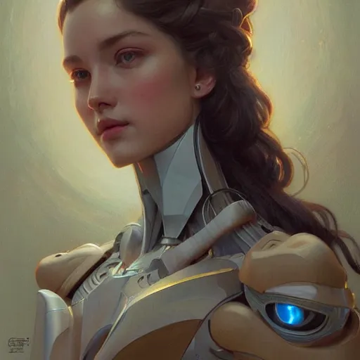 Image similar to Portrait of the most advanced female humanoid robot, intricate, headshot, highly detailed, artstation, concept art, sharp focus, cinematic lighting, illustration, art by artgerm and greg rutkowski, alphonse mucha, cgsociety