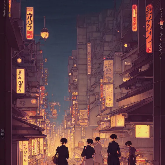 Image similar to empty tokyo at night, spring, in the style of studio ghibli, j. c. leyendecker, greg rutkowski, artem