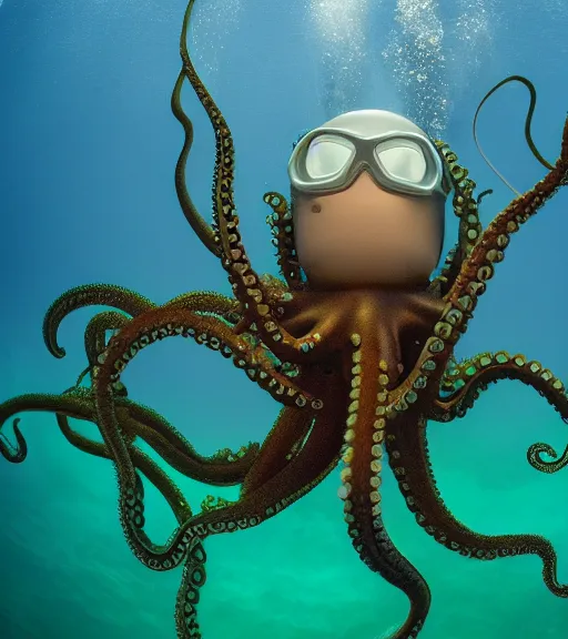 Image similar to cybernetic octopus professor in an underwater lab, 8K, National Geographic photography