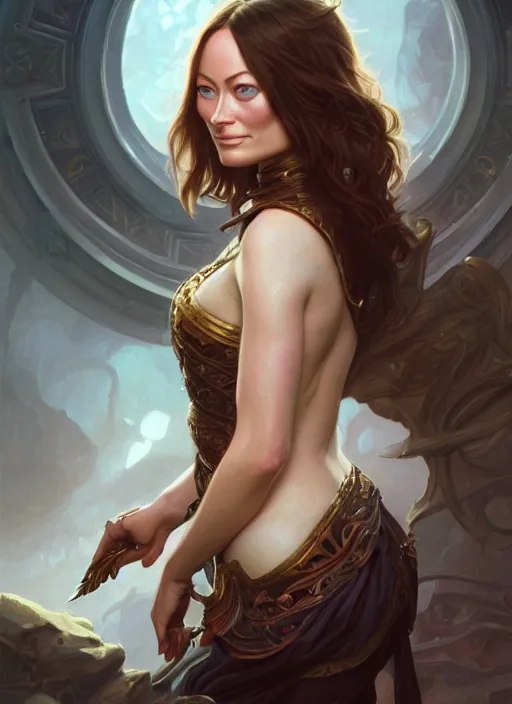 Prompt: photography of a young olivia wilde, deep focus, d & d, fantasy, intricate, elegant, highly detailed, digital painting, artstation, concept art, matte, sharp focus, illustration, hearthstone, magic the gathering, art by artgerm and greg rutkowski and alphonse mucha
