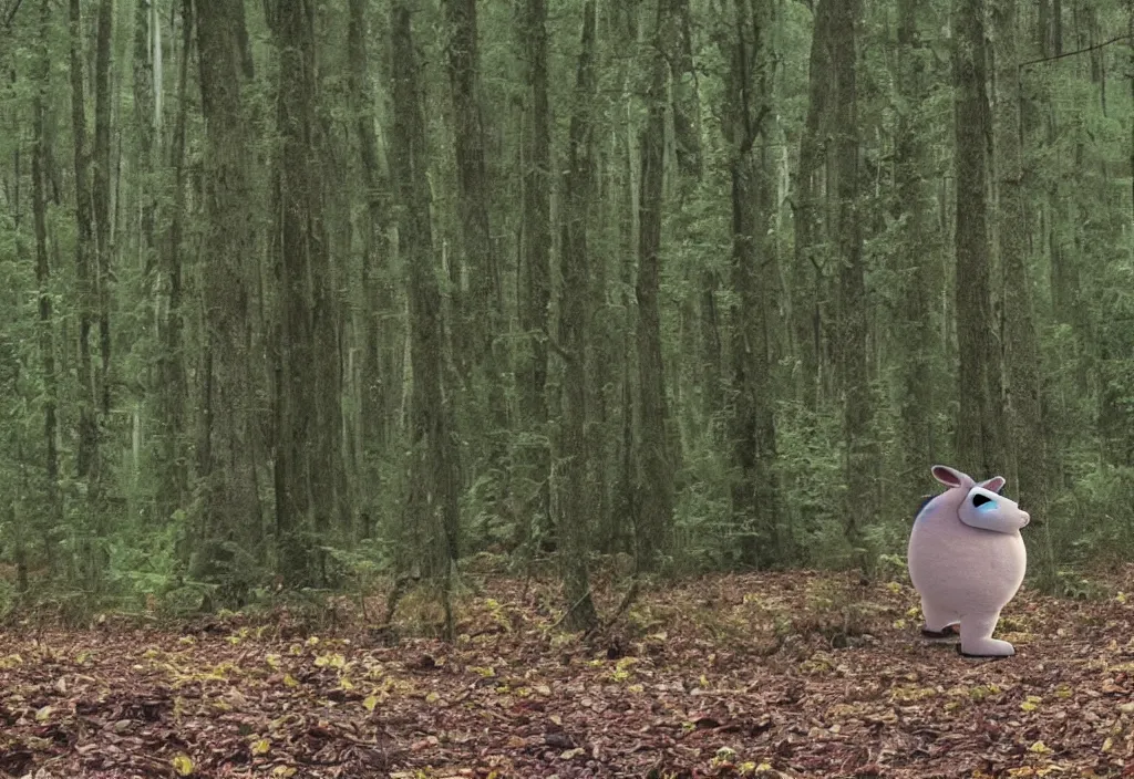 Image similar to a photo of big chungus sighting in a forest, a still from security footage, high definition