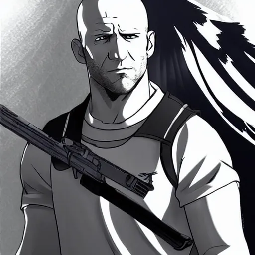 Image similar to jason statham as anime character, anime art