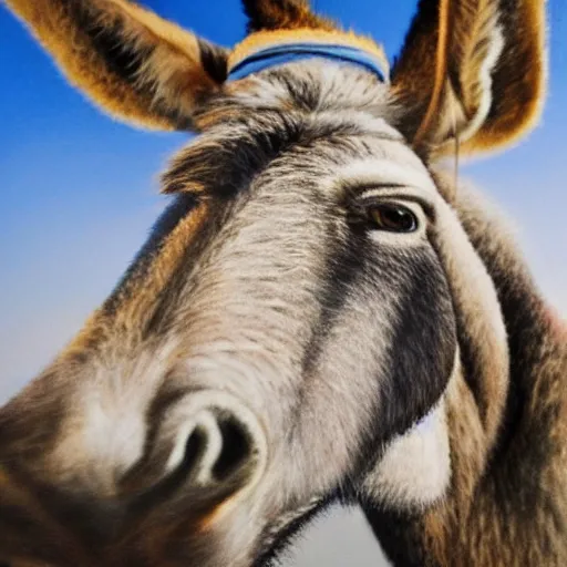 Image similar to donkey sitting on benjamin netanyahu picture, photorealistic, detailed, photograph