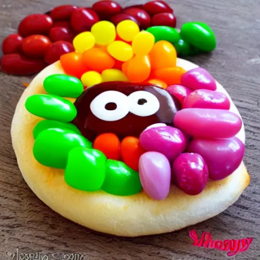 Prompt: hamburger made of jellybeans