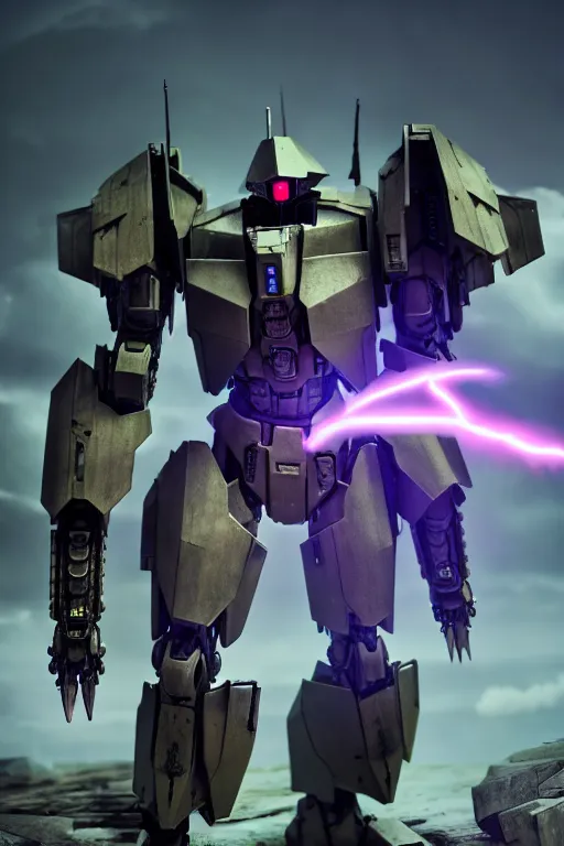 Prompt: hyper detailed 8 k cinematic still, rendering with volumetric lightning and ray tracing, show case of a skinny full body aggressive armored core jaeger, weathering armor plating, decipticon armor plating, aggressive head, endoekeleton exposure